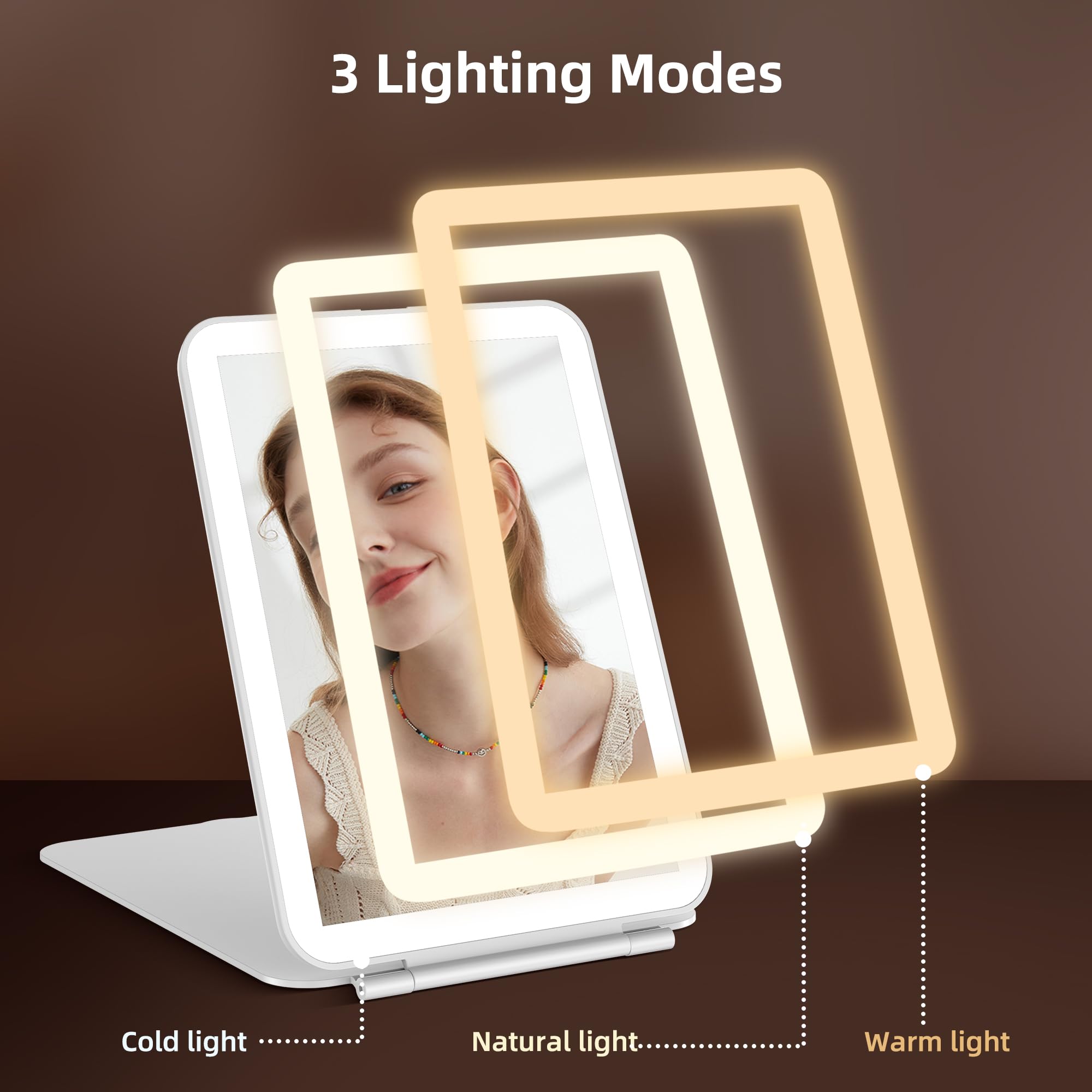 Hansong rechargeable makeup mirror with USB charging enables wireless on-the-go use.