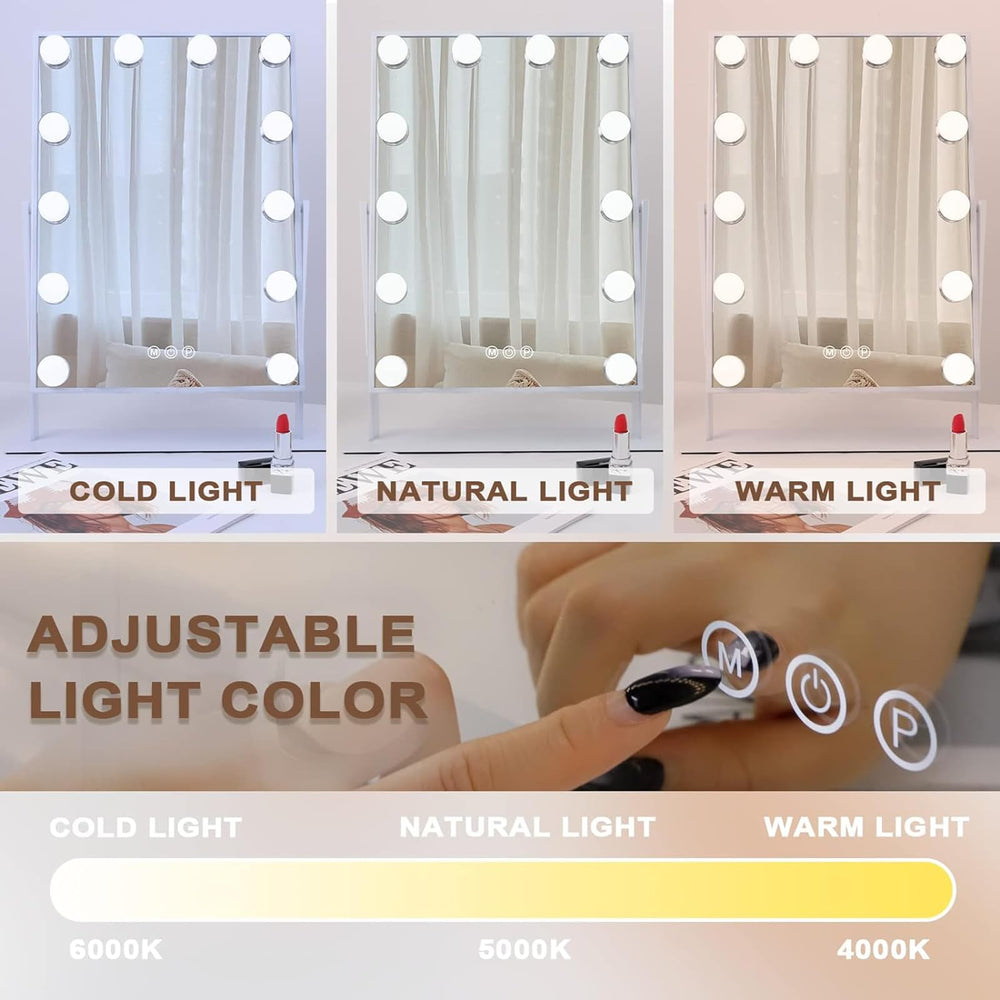 Hansong vanity mirror with 12 dimmable bulbs provides soft, eye-friendly illumination for makeup.