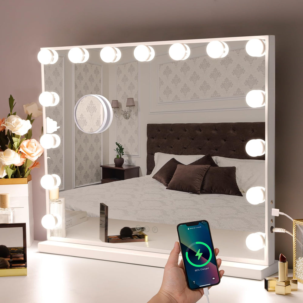 Hansong vanity mirror with lights front view shows 15 LEDs for bright, even illumination.