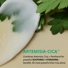 Hanyul Artemisia Soothing Gel Cream application demonstrates calming, cooling relief on skin.