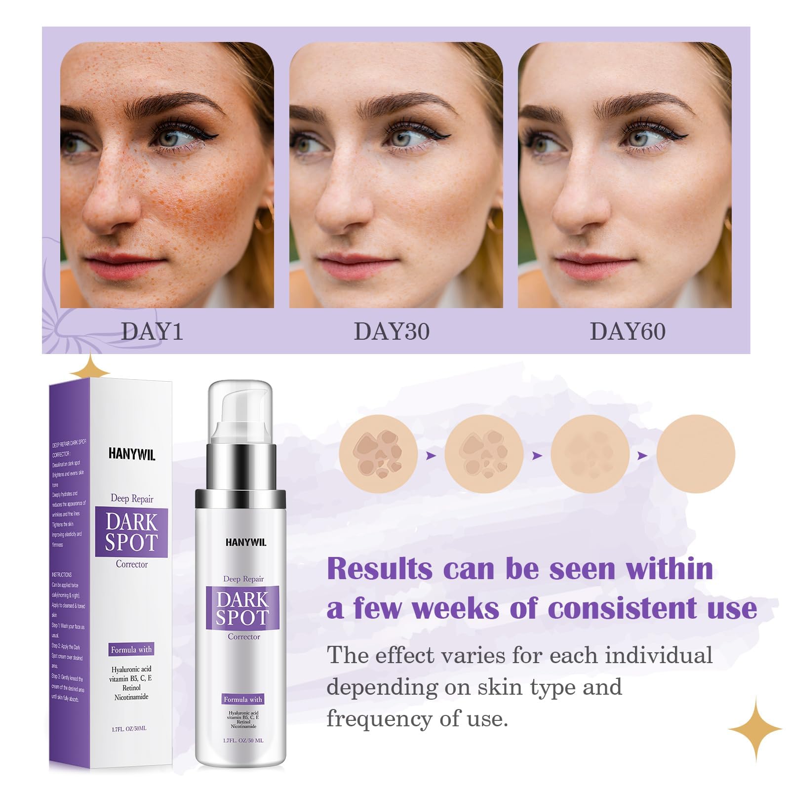 HANYWIL serum on facial skin for even-toned glow