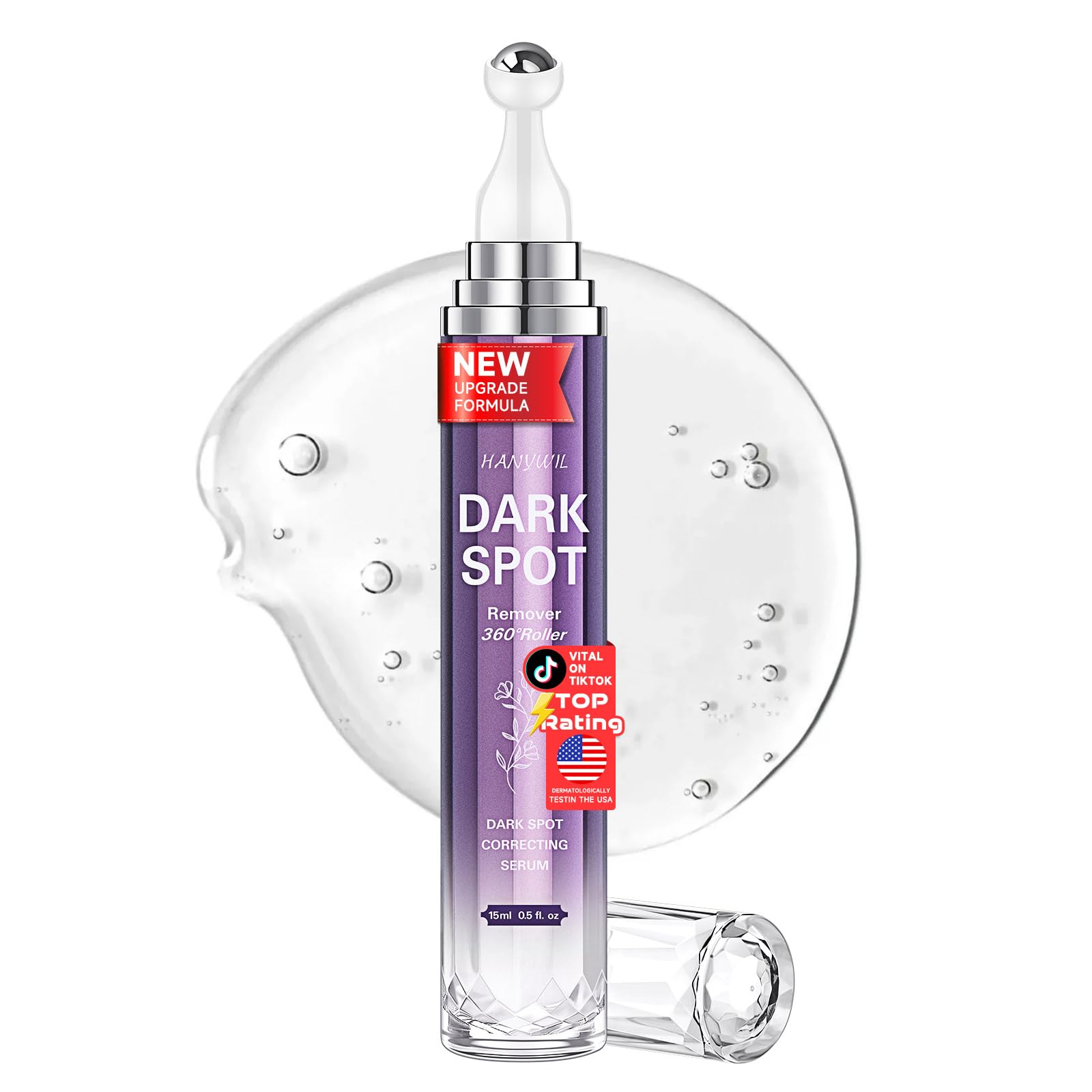 HANYWIL Dark Spot Remover roller application shows clean, mess-free serum delivery for even coverage.