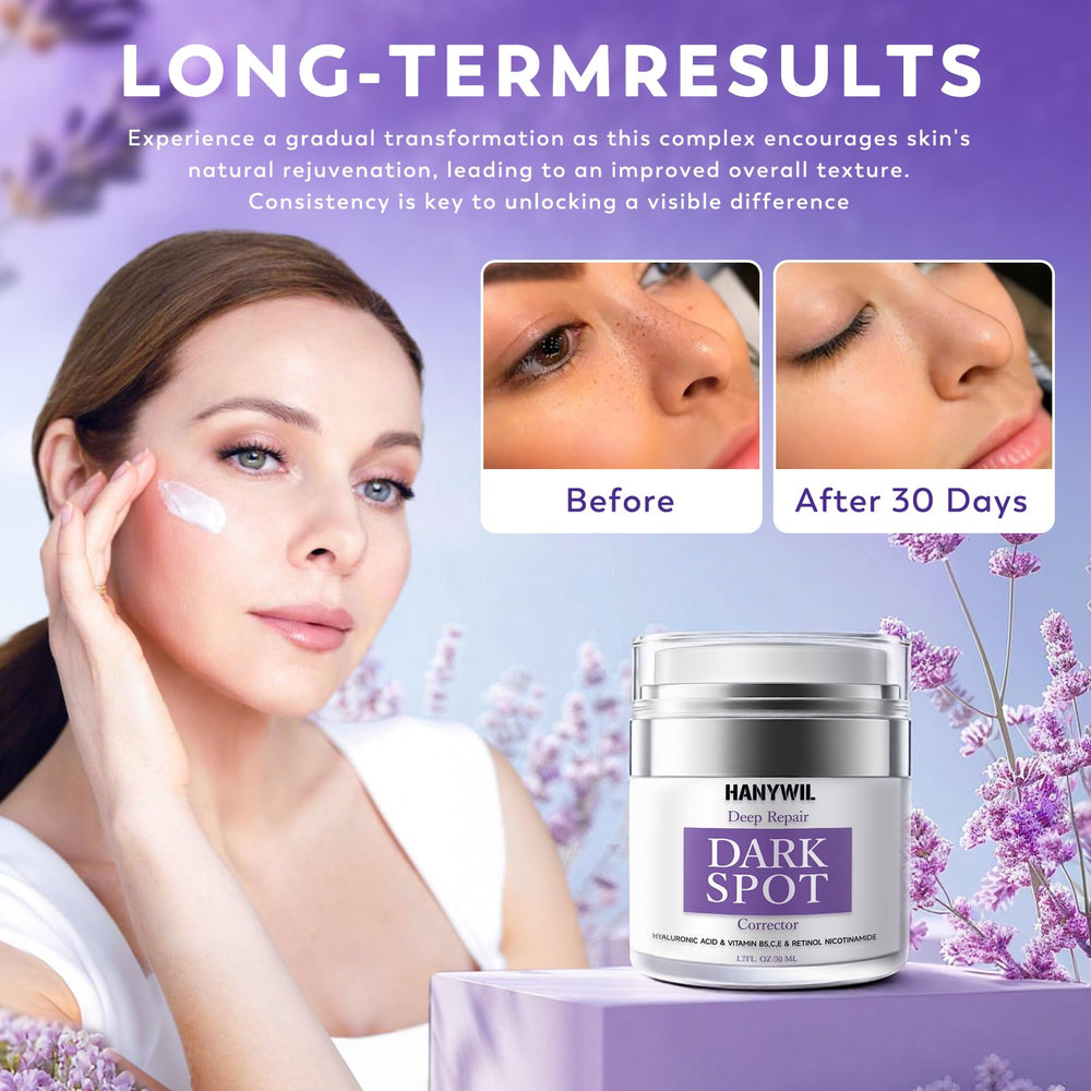 HANYWIL serum texture close-up shows lightweight formula with quick absorption for fading spots on the face.