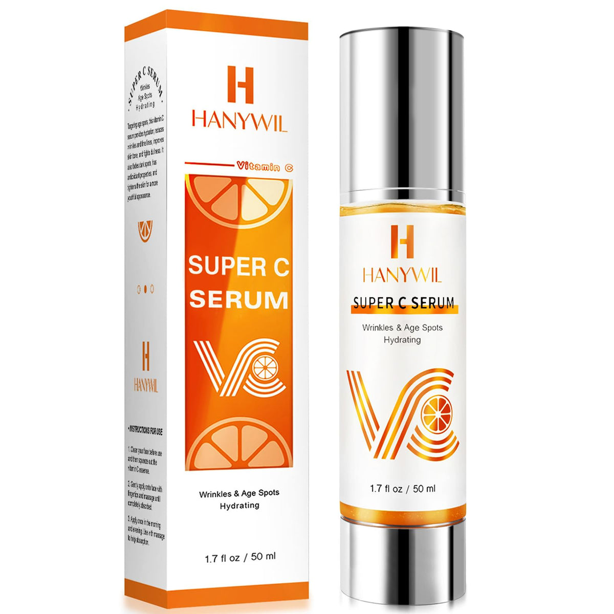 HANYWIL Super Vitamin C Serum bottle with dropper for brightening and hydration.