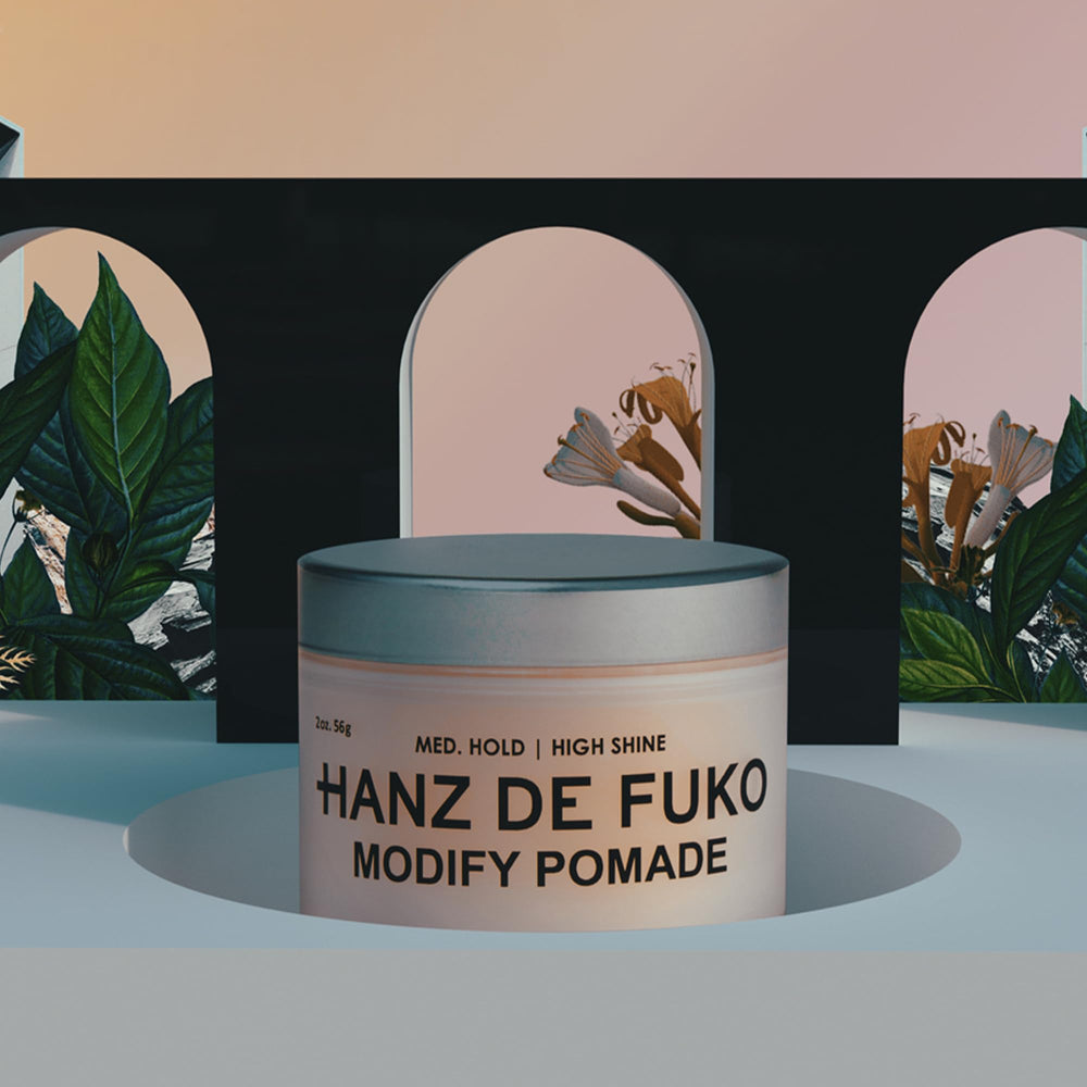 Hanz de Fuko Modify hair-application scene highlights easy-to-apply pomade for smooth control.