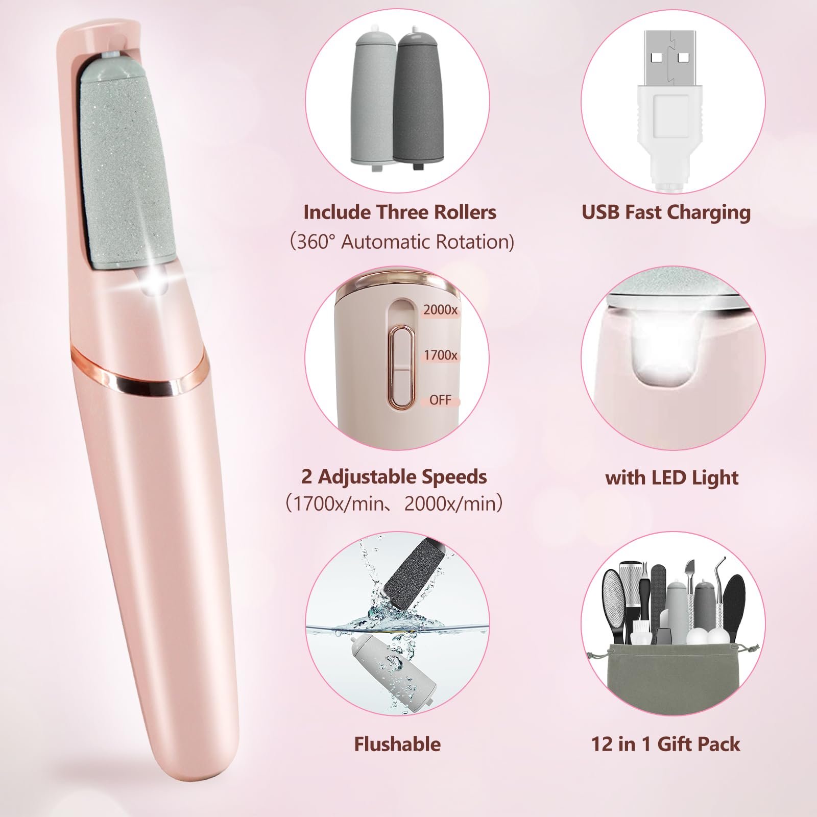 Haootadiy 12-in-1 pedicure tool-set close-up with versatile heads for foot care.