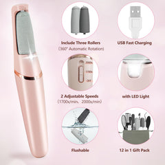 Haootadiy 12-in-1 pedicure tool-set close-up with versatile heads for foot care.