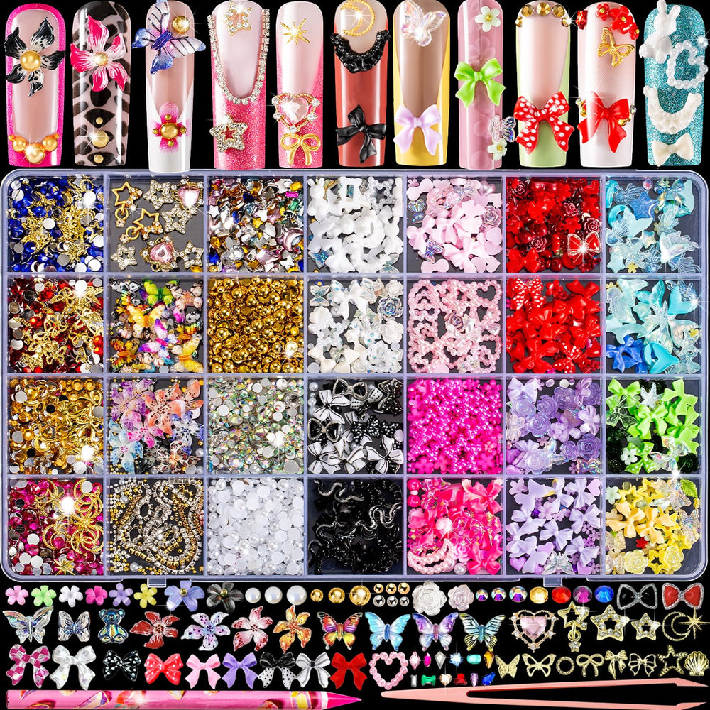 Haozher nail art charms case display shows varied designs for personalized DIY nails