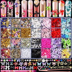 Haozher nail art charms case display shows varied designs for personalized DIY nails