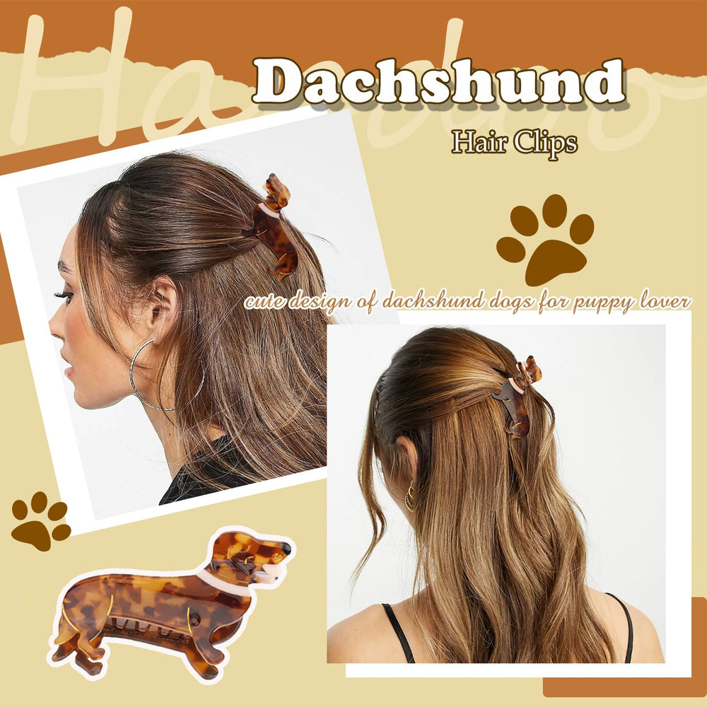 Hapdoo dachshund hair clip worn in hair demonstrating secure hold
