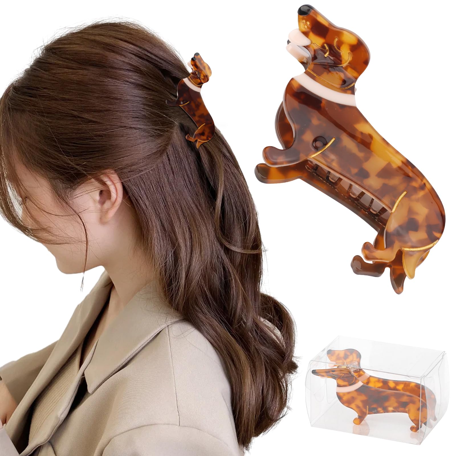 Hapdoo dachshund hair clip packaging shows gift-ready presentation for holidays