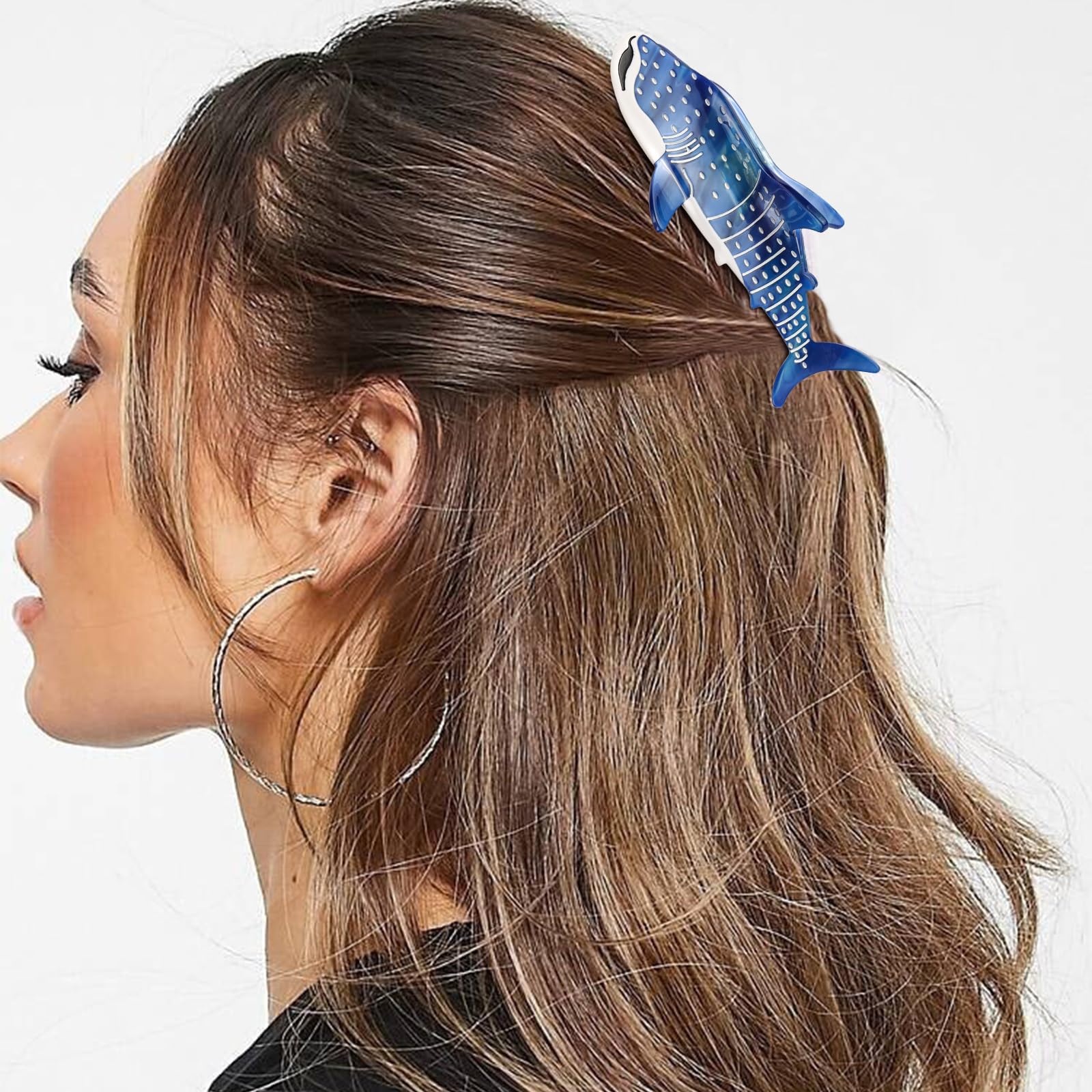 Hapdoo dark blue whale shark hair clip closeup teeth detail highlights sturdy non-slip design