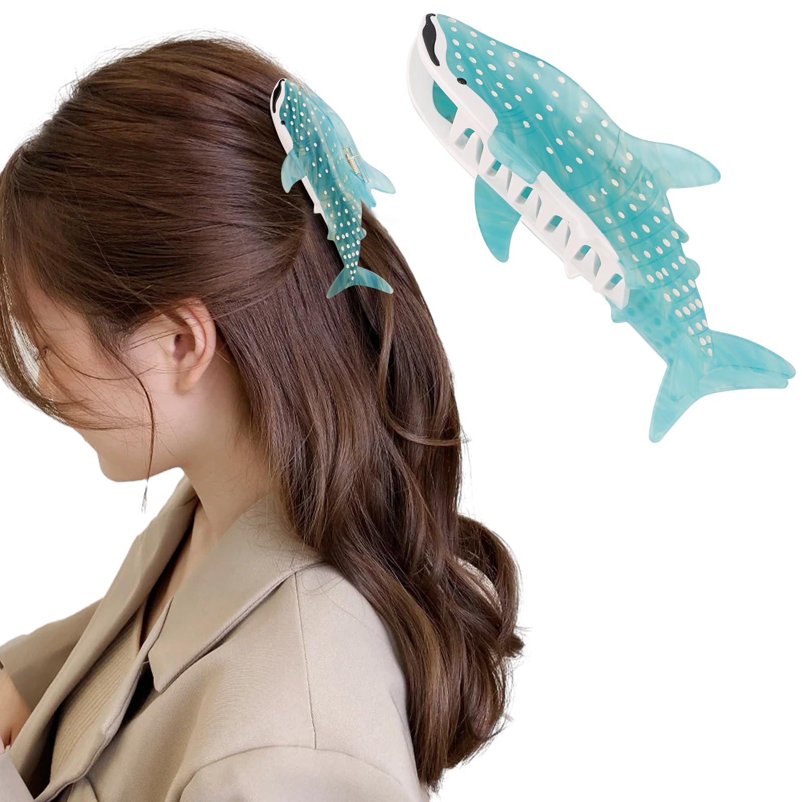 Hapdoo Whale Shark Hair Clip closeup shows sturdy teeth and smooth acetate grip