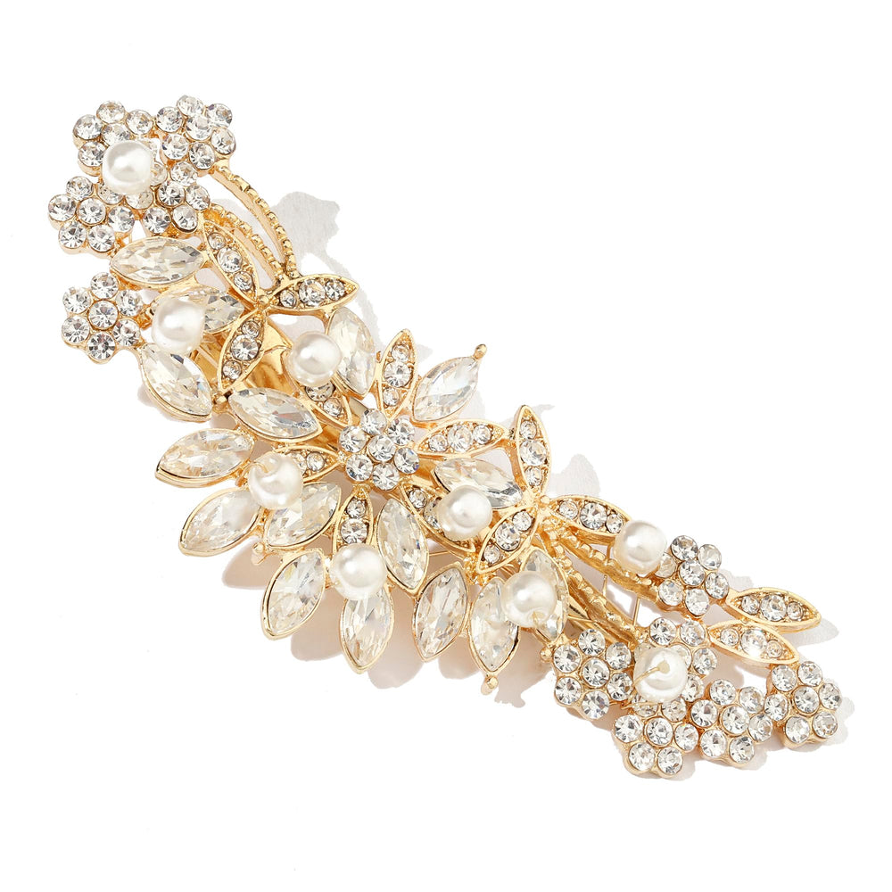 Hapibuy crystal rhinestone pearl hair comb gold showcases bridal sparkle with steady grip.