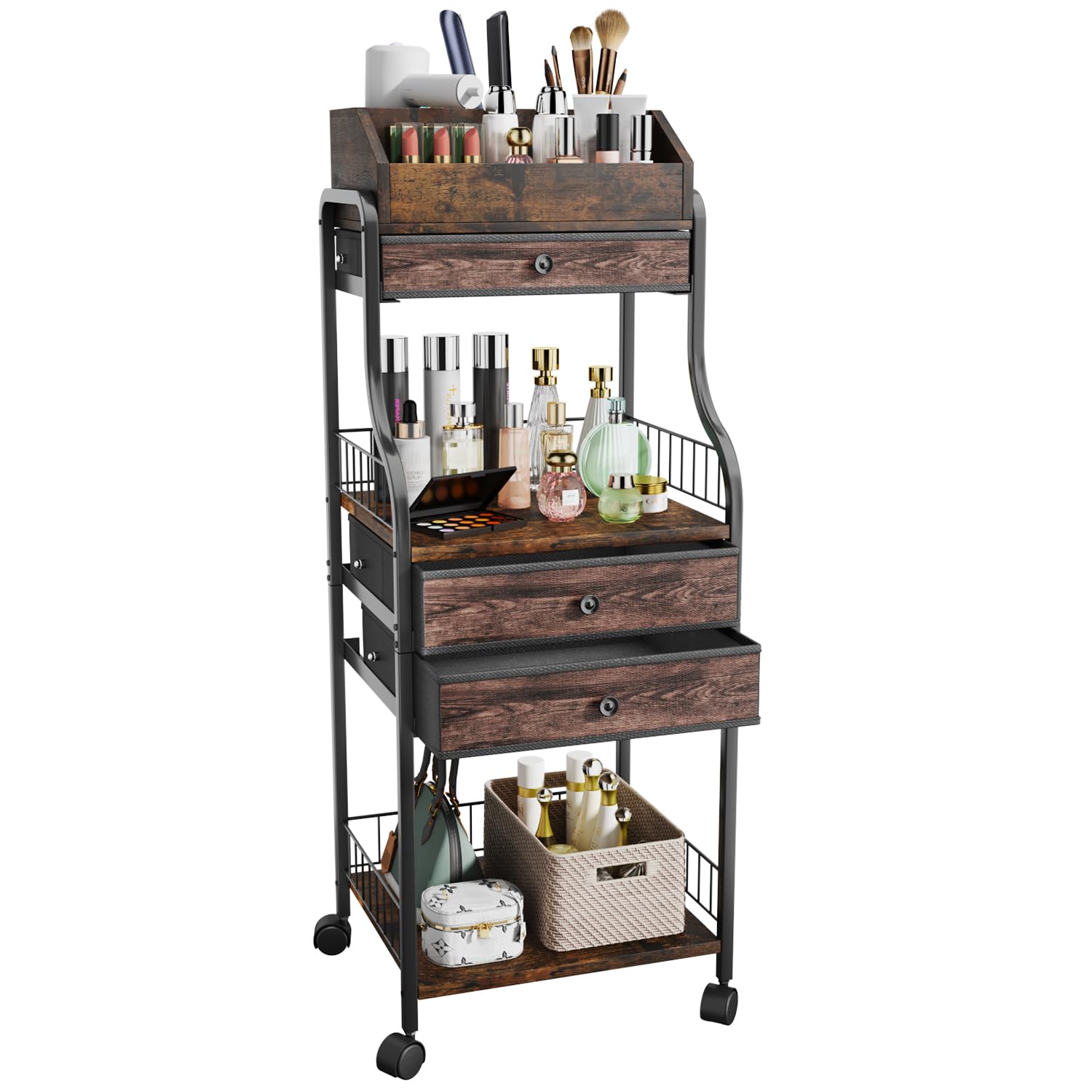 HapiRm floor makeup organizer front view keeps cosmetics organized and within reach