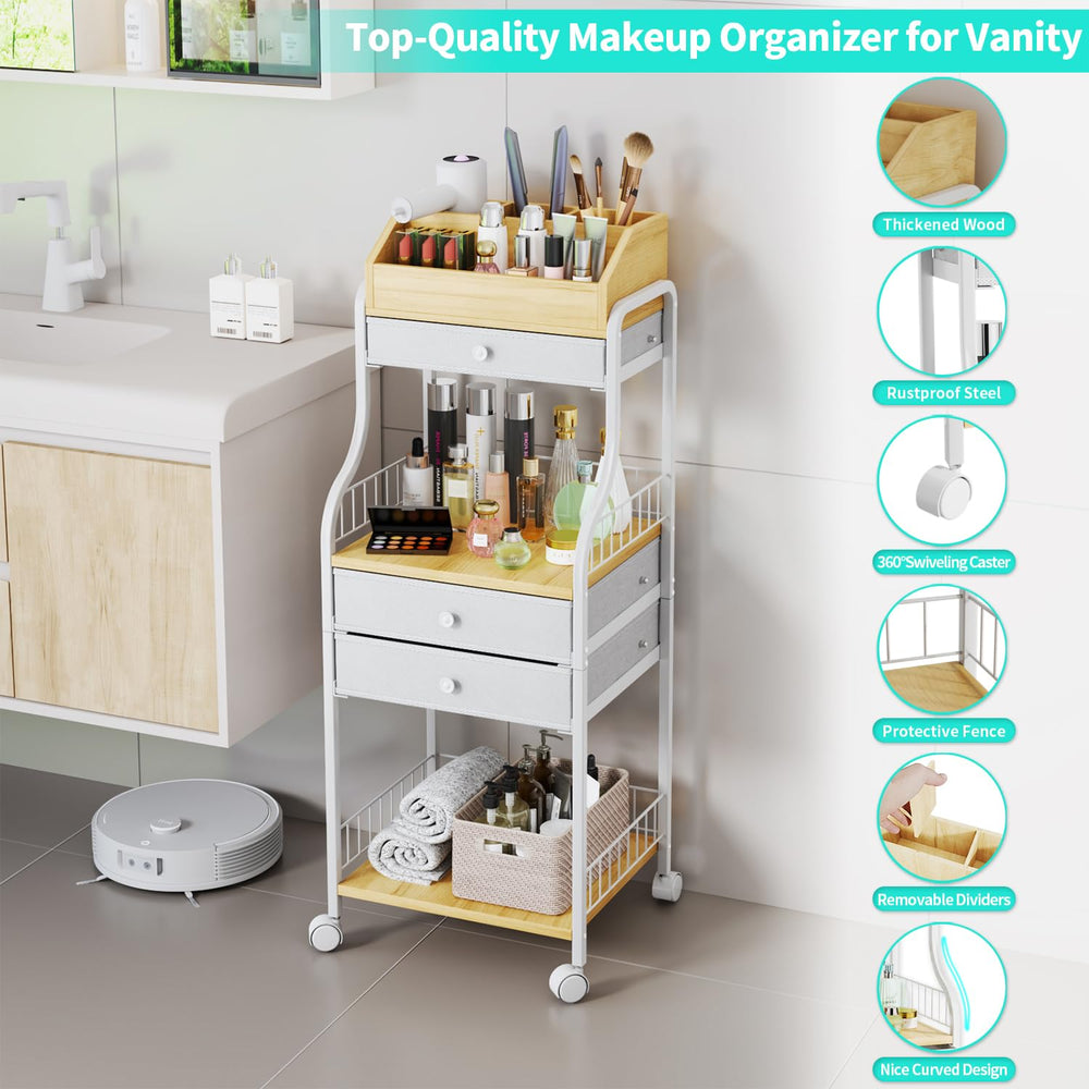 HapiRm white knobs add luxurious touch to makeup storage.