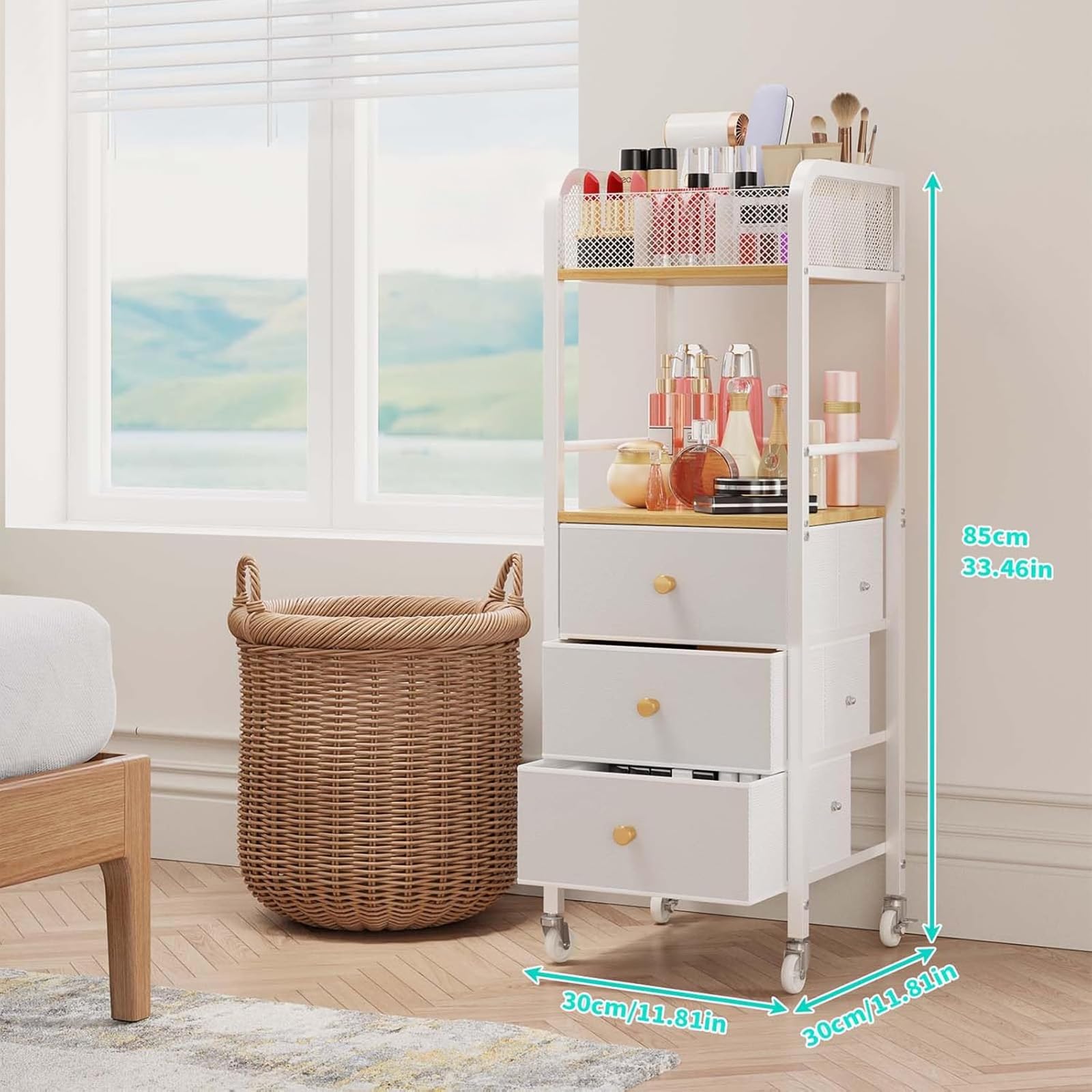 HapiRm middle open shelf stores full-size cleansers for quick access