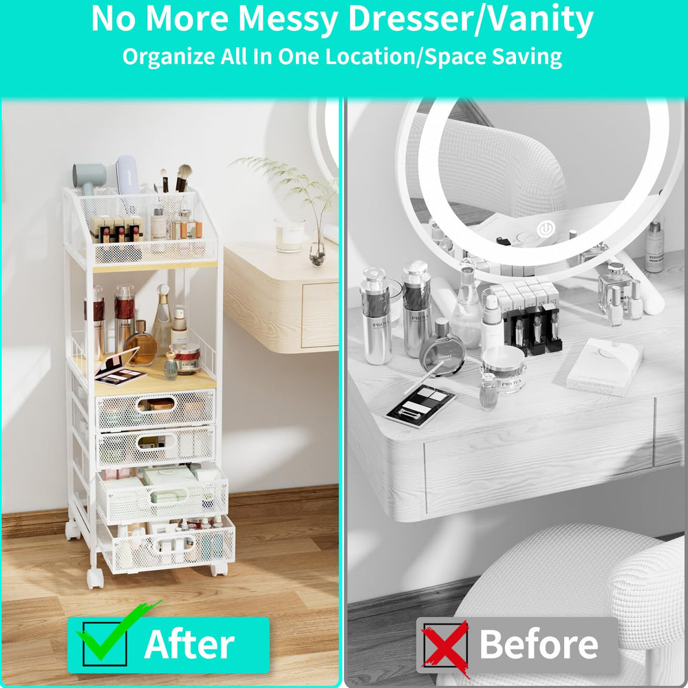 HapiRm open shelf stores full-size cleansers and toners for easy reach.