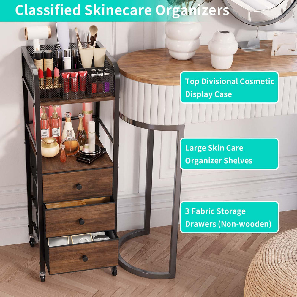 HapiRm rolling makeup cart 360 degree casters offer effortless repositioning.