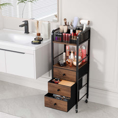 HapiRm rolling makeup cart divisional display keeps cosmetics separated for easy sorting.