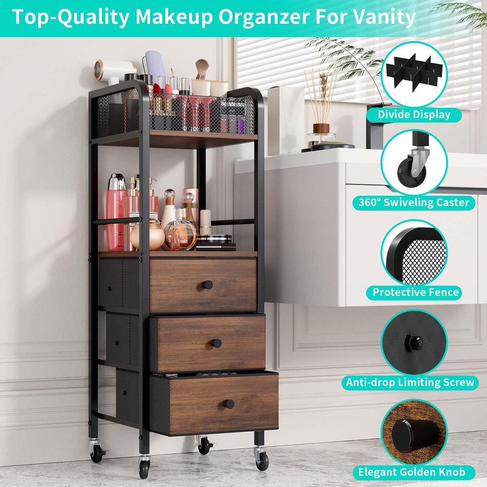 HapiRm rolling makeup cart durable materials resist moisture and wear.