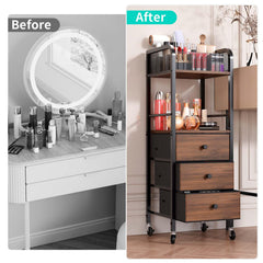 HapiRm rolling makeup cart three drawers store creams and accessories neatly.