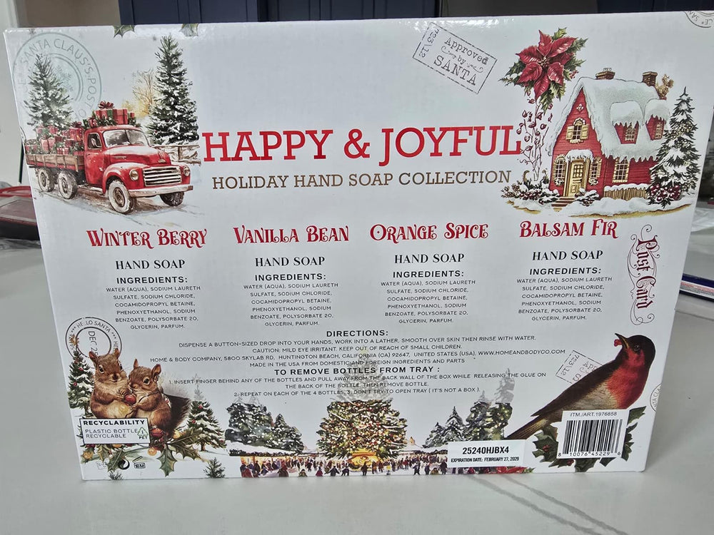 Happy & Joyful orange spice bottle with cozy aroma for hand care.
