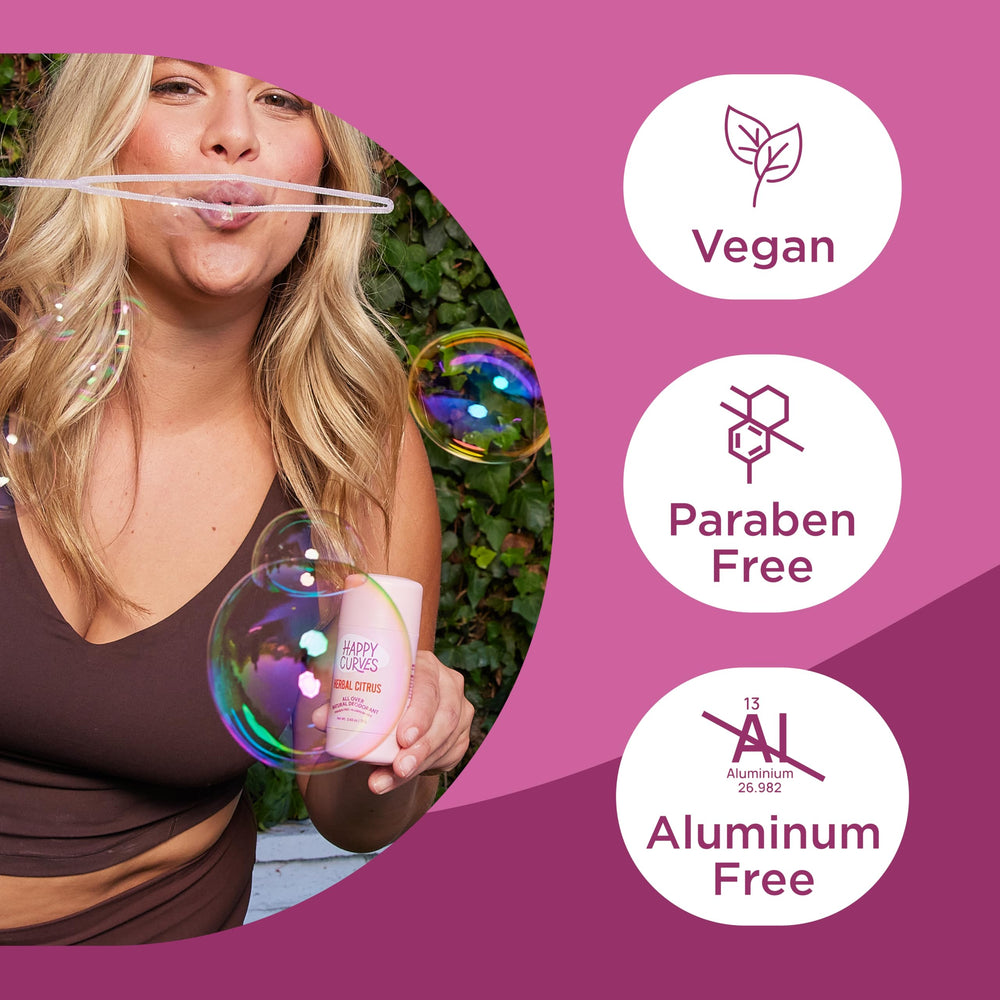 HAPPY CURVES Sensitive-skin friendly deodorant supports comfortable wear all day.