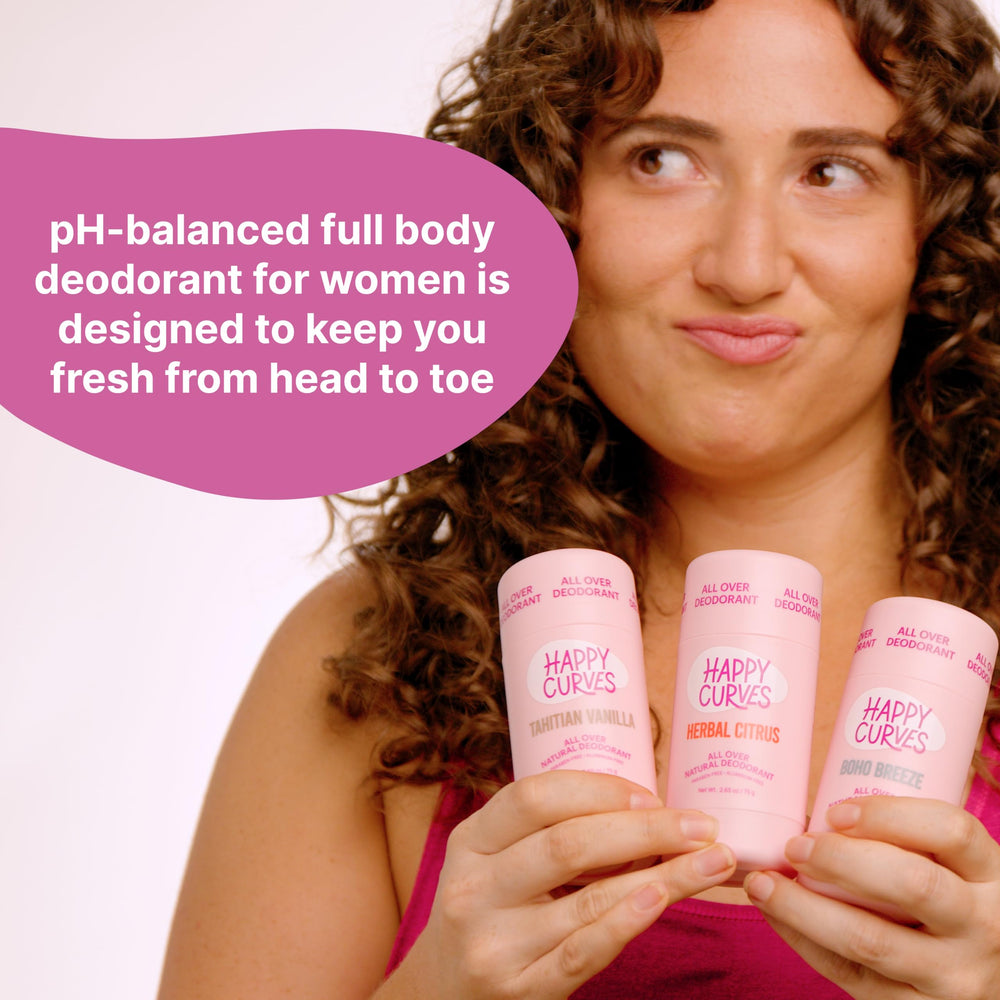 HAPPY CURVES Tahitian Vanilla scent on skin delivering tropical warmth and lingering fragrance.