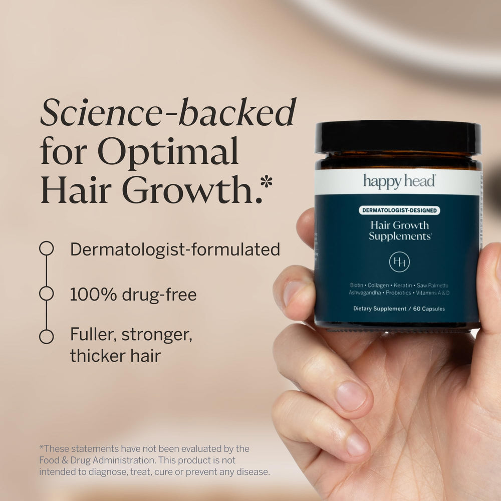 Happy Head capsules closeup ready-to-take daily hair growth vitamin.