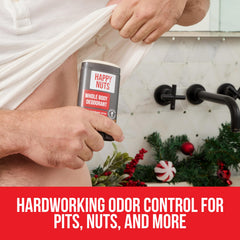 Happy Nuts application underarms demonstrates quick, discreet freshness.