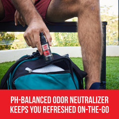 Happy Nuts ball deodorant spray packaging shows portable groin refreshing solution.