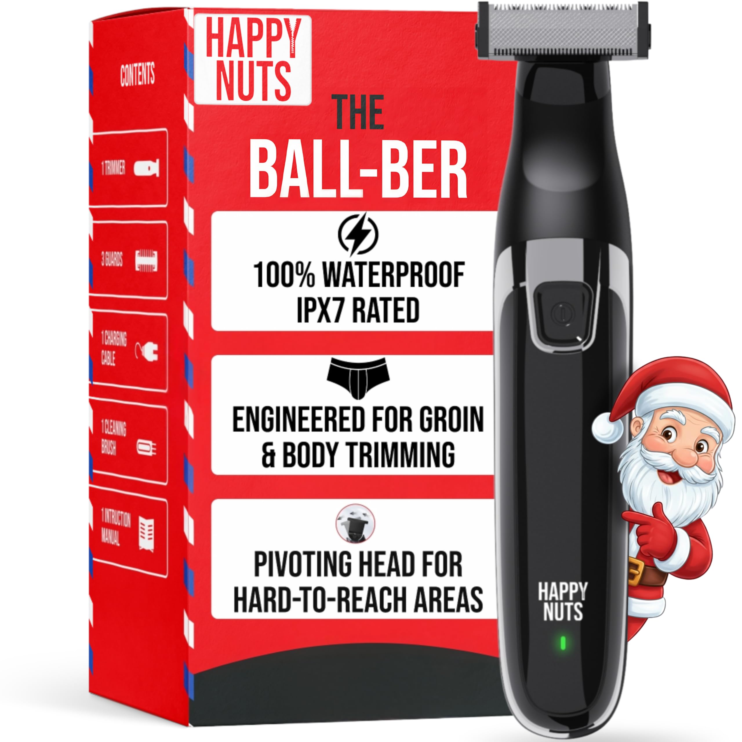 HAPPY NUTS Ballber dual-edge ergonomic design enables precise grooming in hard-to-reach areas.