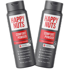 Happy Nuts Comfort Powder packaging front shows the two-pack design for all-day use.