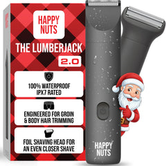 HAPPY NUTS Lumberjack 2.0 trimmer in shower for convenient waterproof grooming.