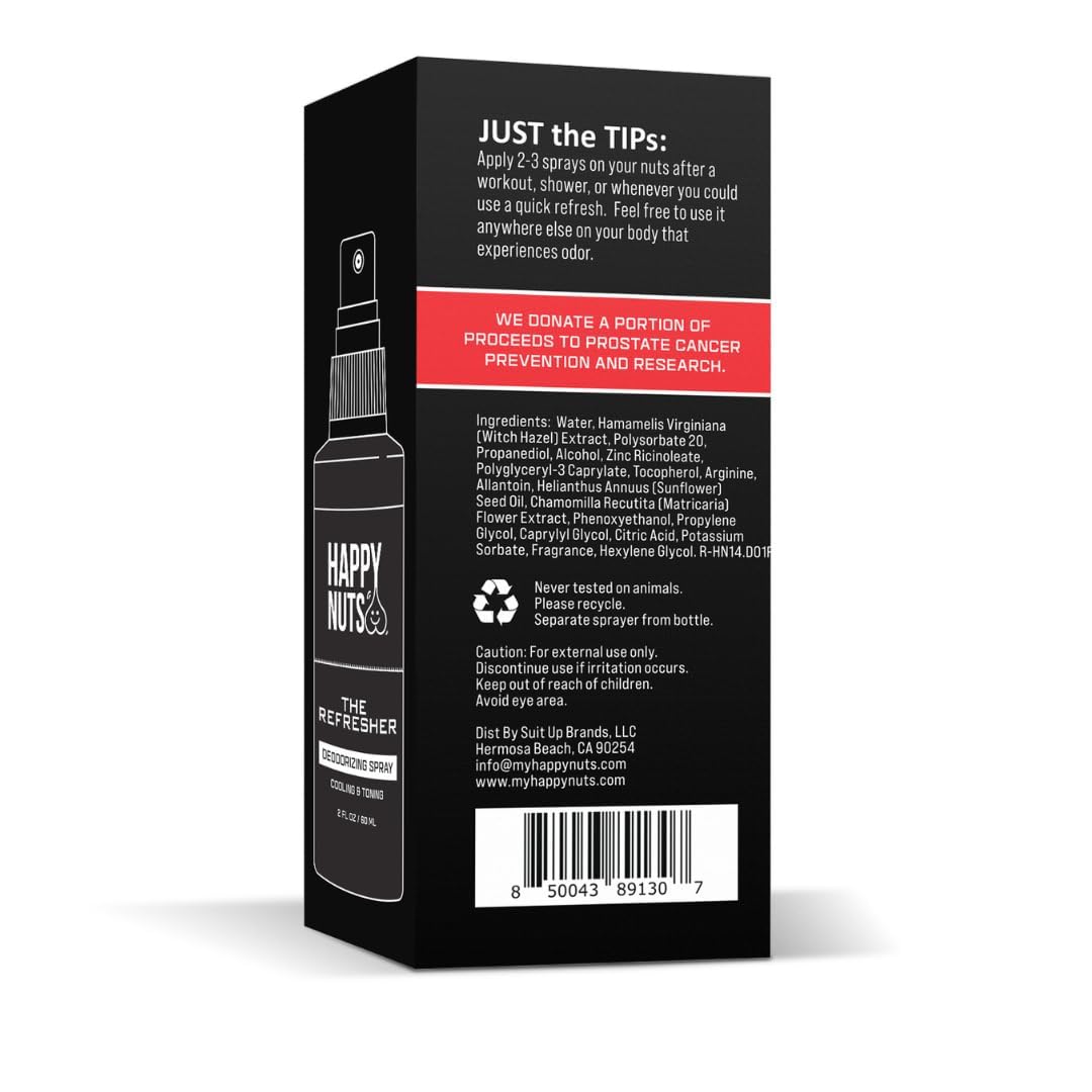 Happy Nuts on-the-go bottle showcases portable solution for quick, refreshing spray anytime.