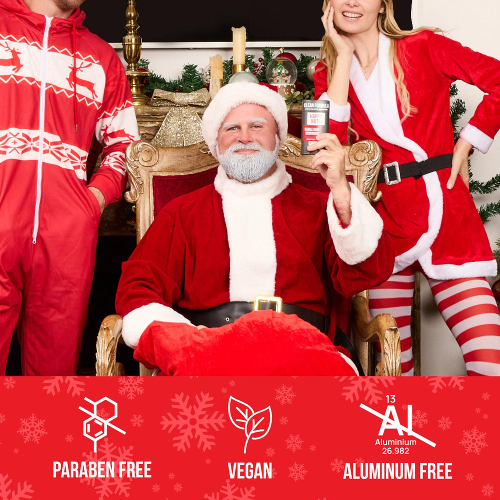 Happy Nuts vegan cruelty-free claim reinforces ethical personal care.