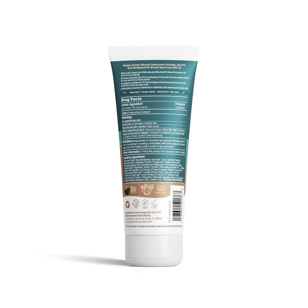 Happy Ocean SPF 45 travel size 2.5oz highlights portability for trips and daily carry