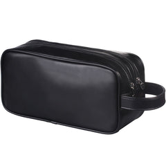 HappyDavid soft PU leather toiletry bag with open view showing roomy interior for easy grooming on trips