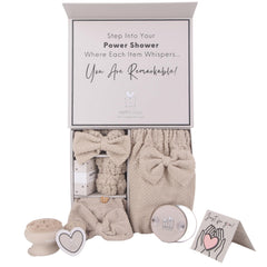 Happy Lolli Power Shower Gift Set beige packaging for effortless gifting and a premium unboxing experience.