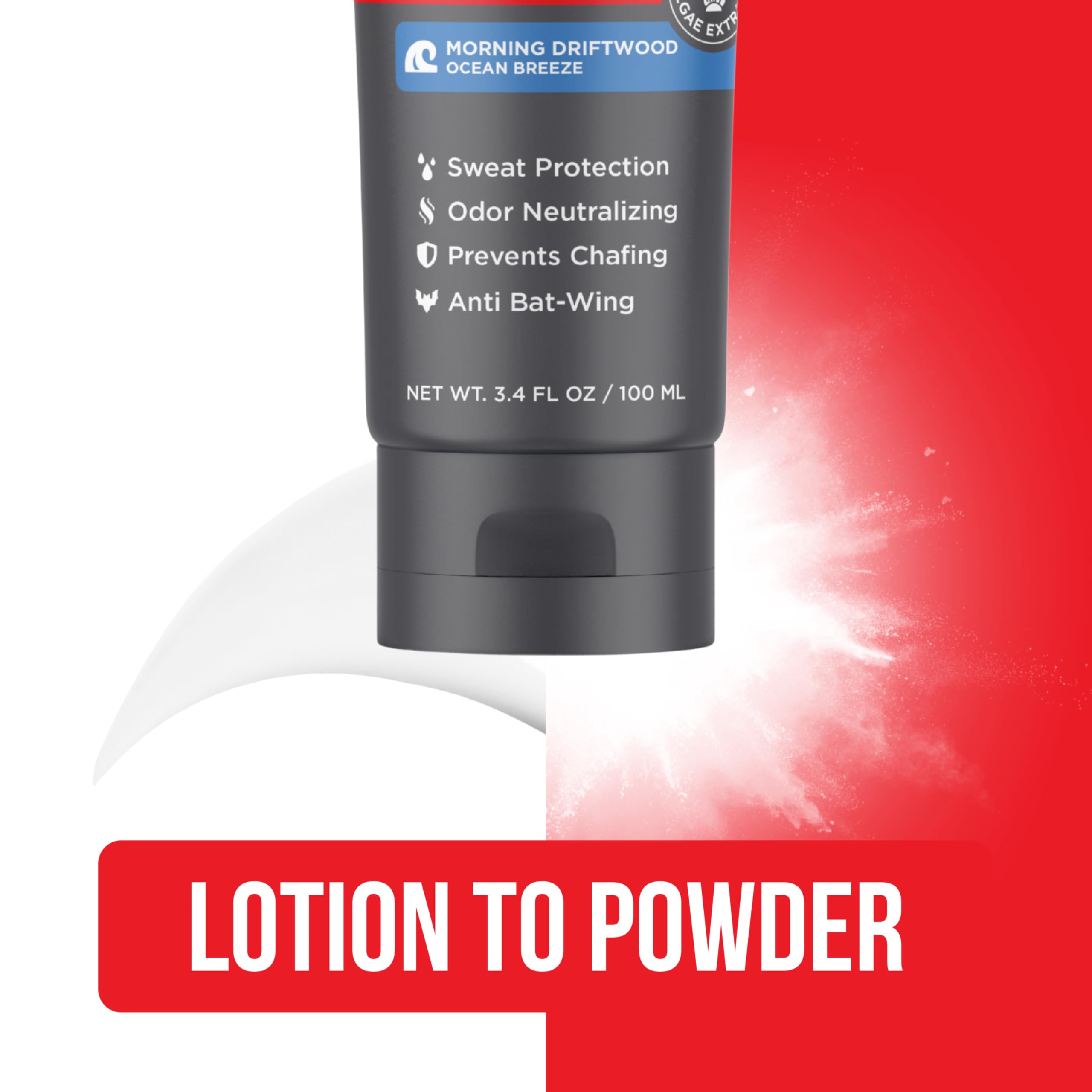 Happy Nuts Comfort Cream application demonstrates lotion-to-powder texture for anti-friction comfort during activity