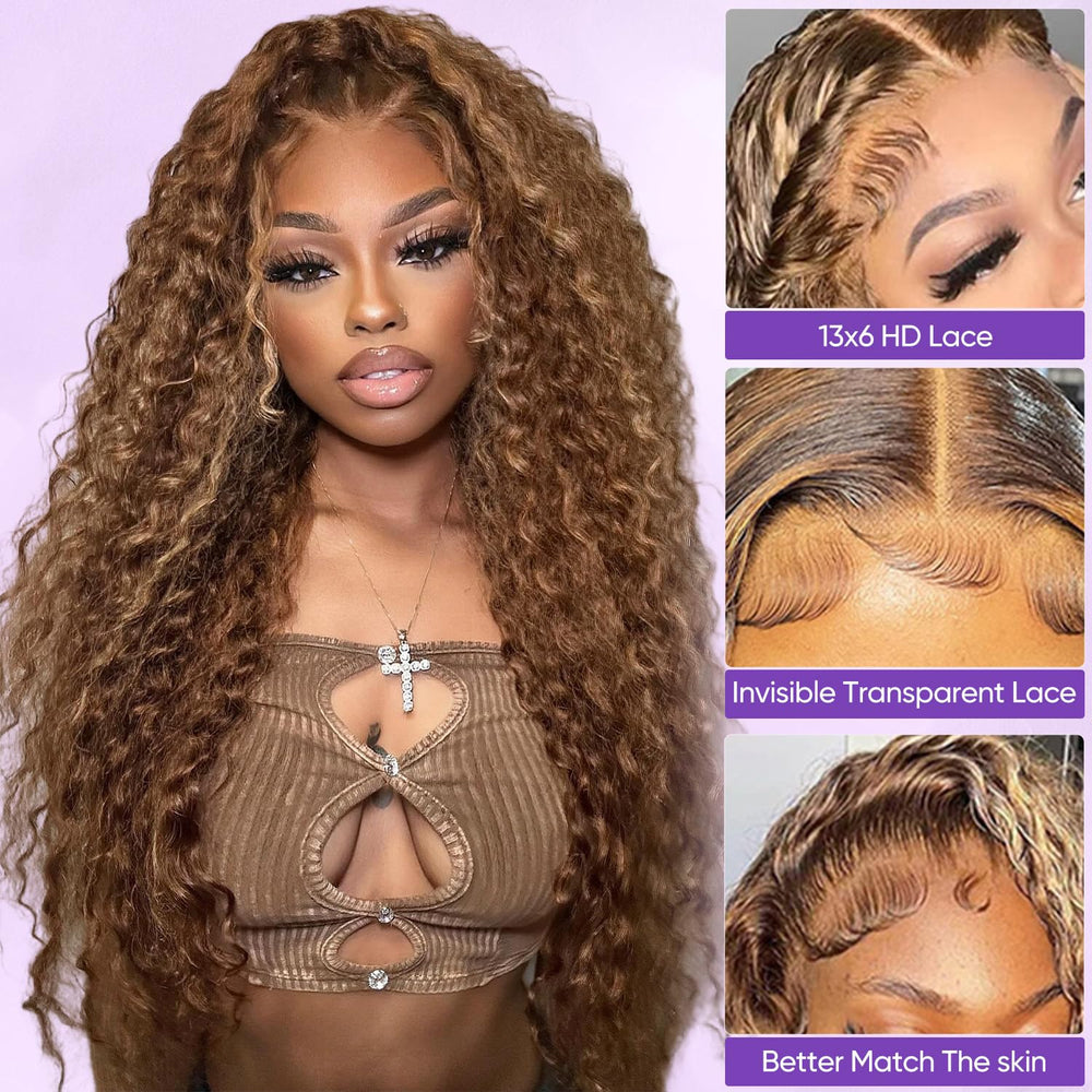Harmsh honey blonde deep wave texture detail for rich, voluminous curls.