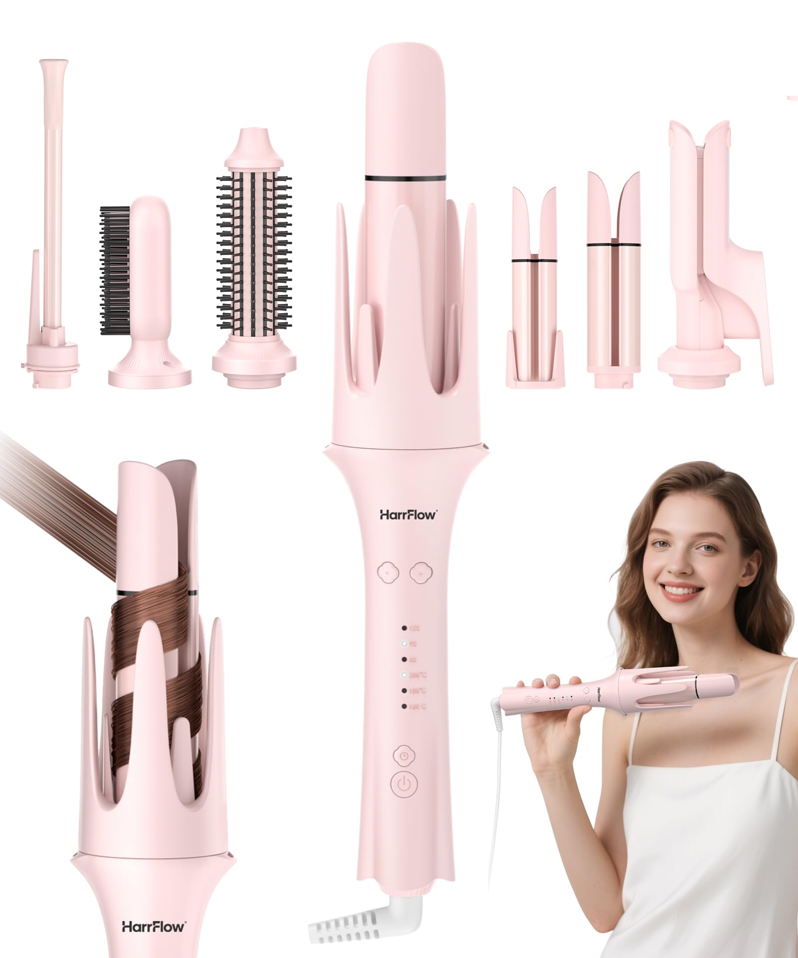 HarrFlow automatic hair curler 7in1 styling system in action for versatile daily looks.