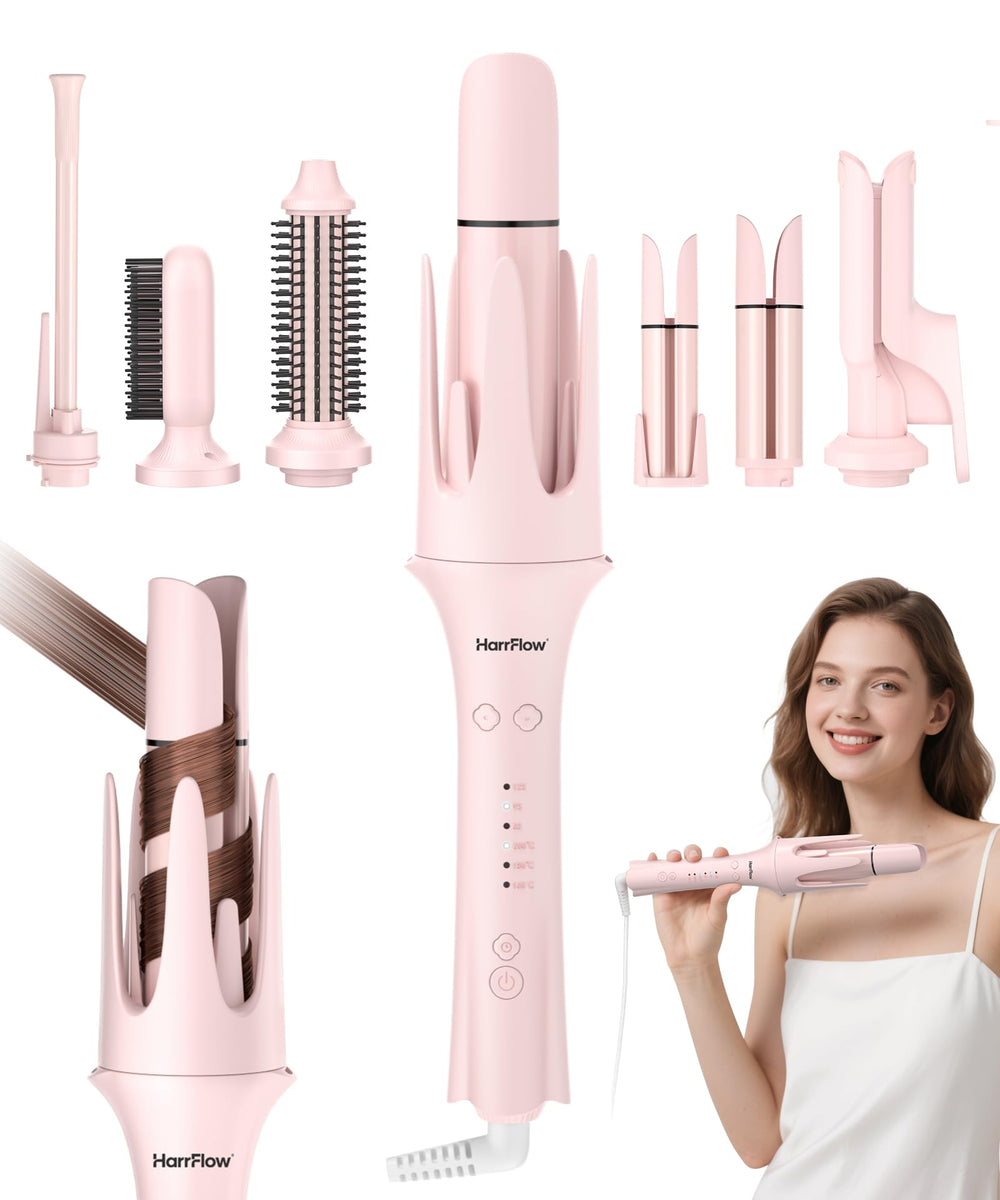 HarrFlow automatic hair curler 7in1 styling system in action for versatile daily looks.