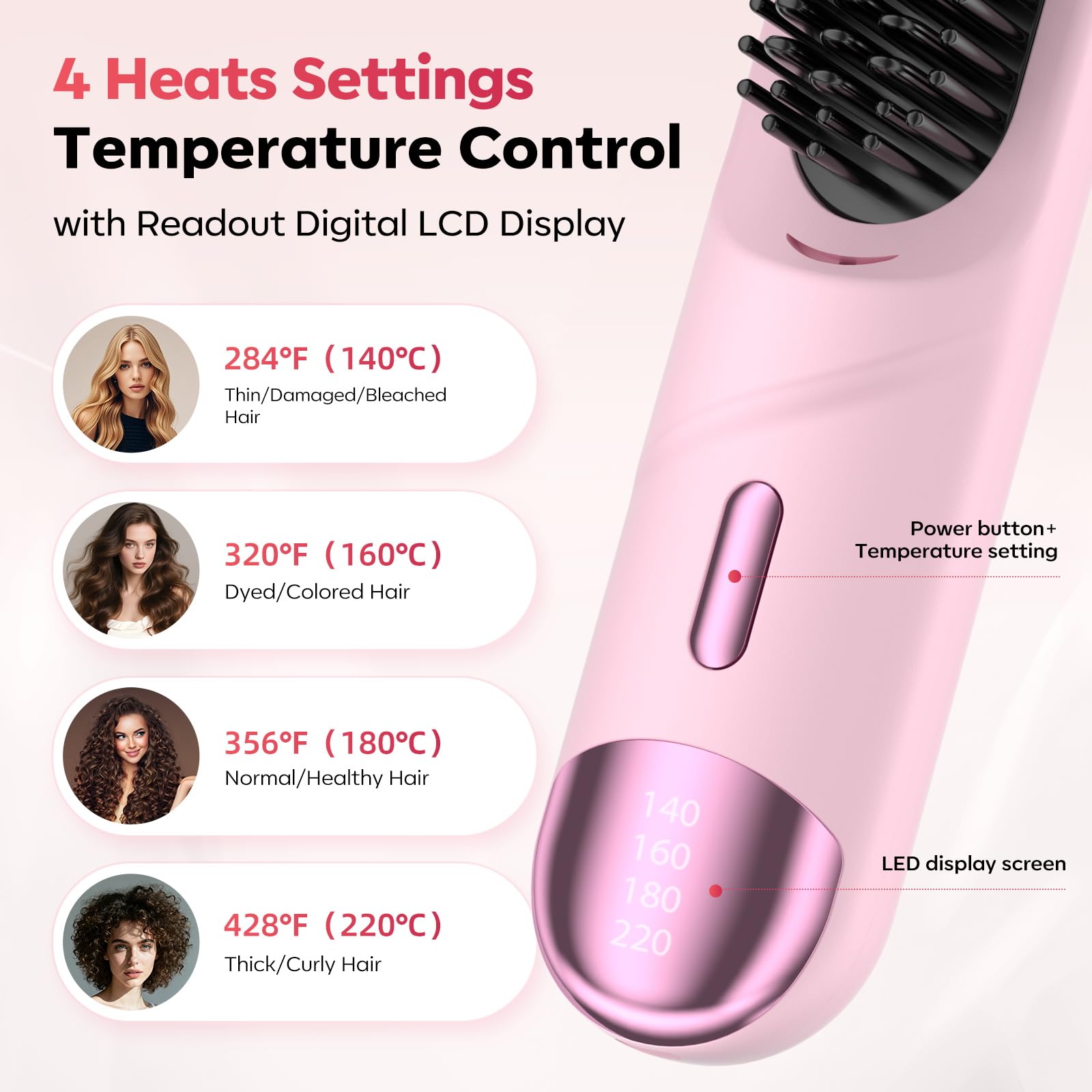 HarrFlow Go Brush Pro 2025 four temperature settings for versatile hair styling.