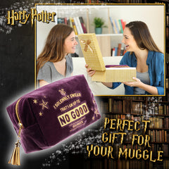 Harry Potter velvet makeup bag interior layout helps keep essentials organized.