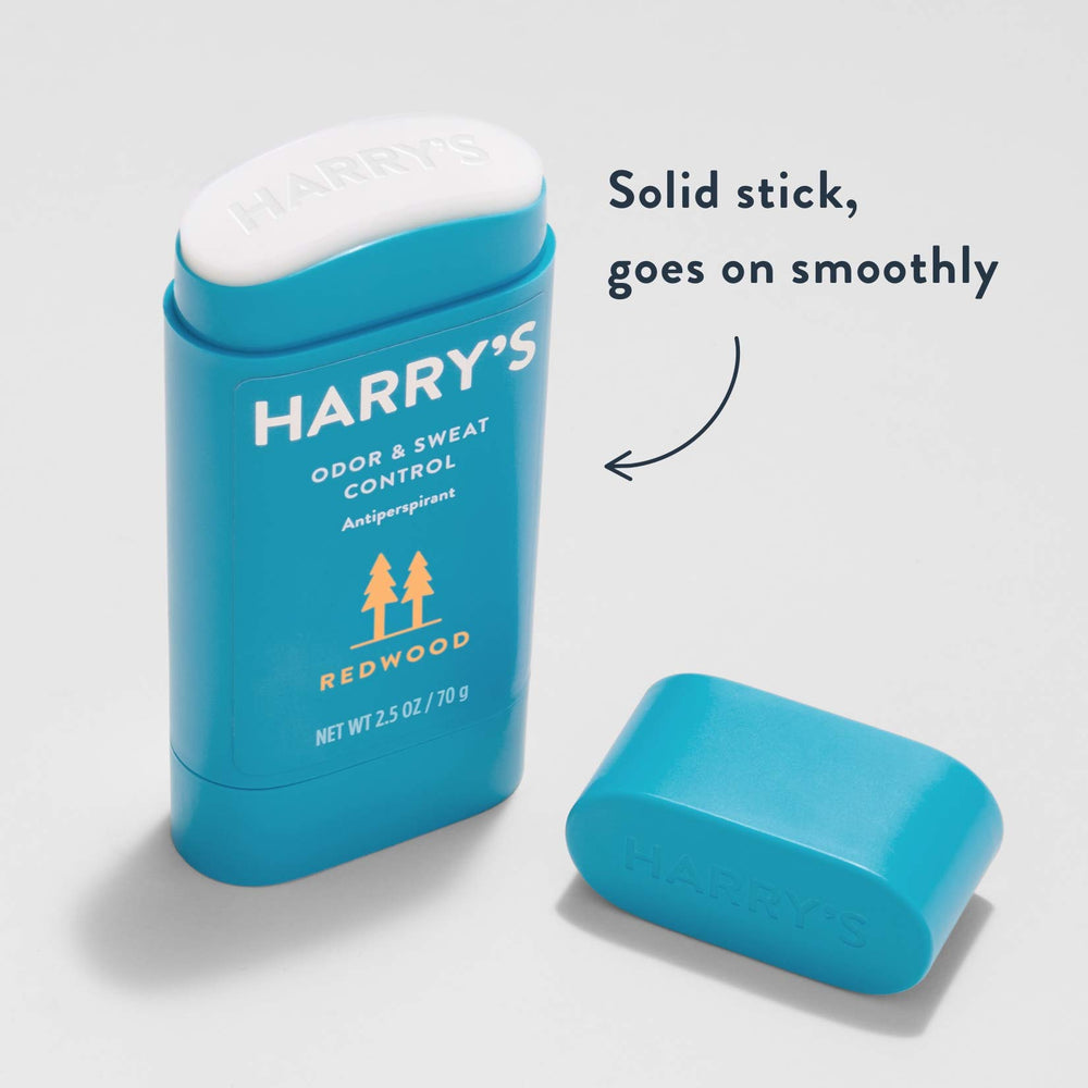 Harry's Antiperspirant Redwood pack shows three 2.5 oz sticks for travel.