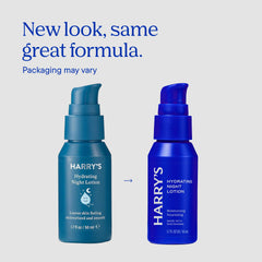Harry's Hydrating Night Lotion pump-dispense shows easy 1–2 pump nightly application.