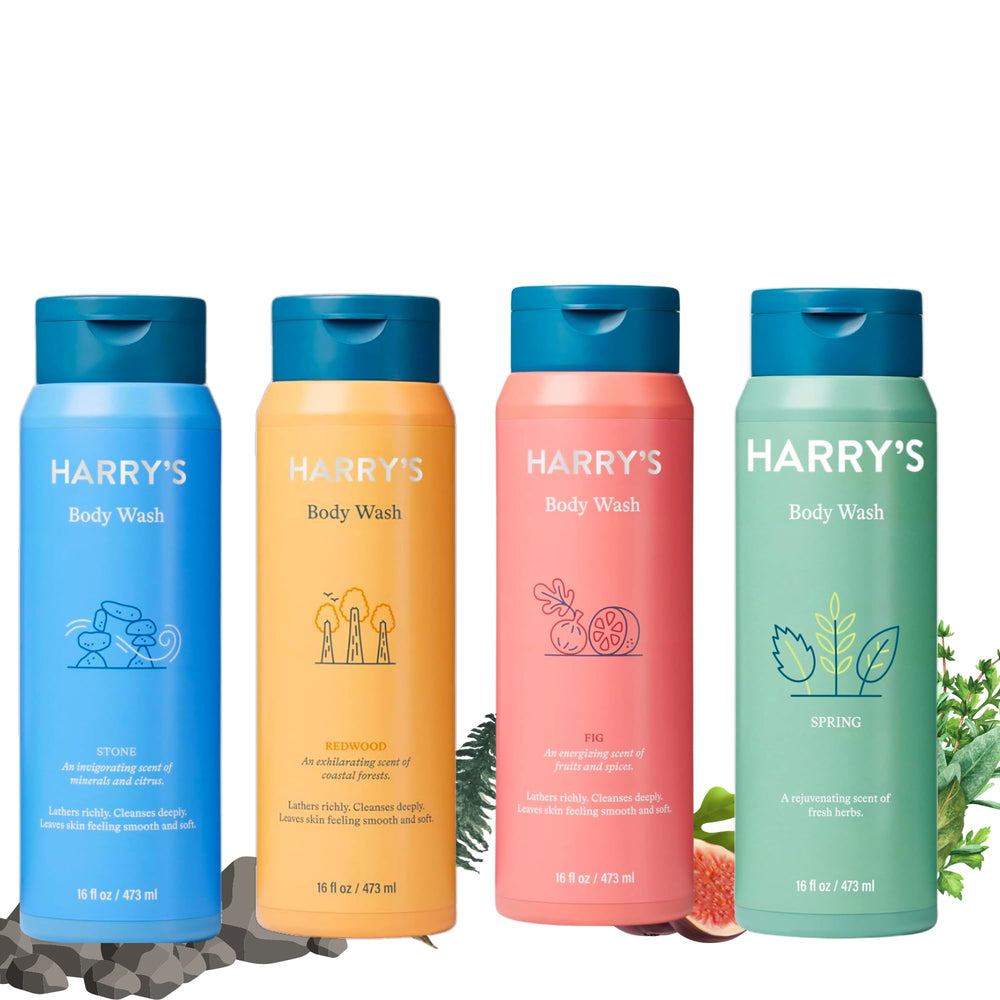 Harrys  Redwood bottle of men's body wash with rich lather for an energizing start