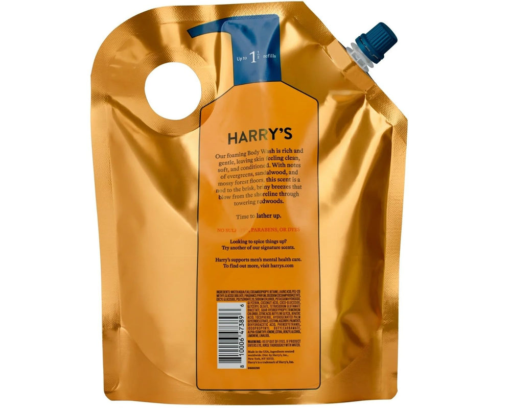 Harry's Body Wash rich-lather close-up demonstrates creamy, sulfate-free cleansing.